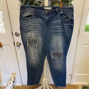 Cato Distressed Embroidered Floral Patch Jeans 18W